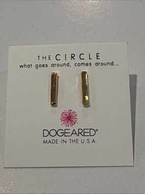 Dogeared Gold Plated Bar Stud Earrings New